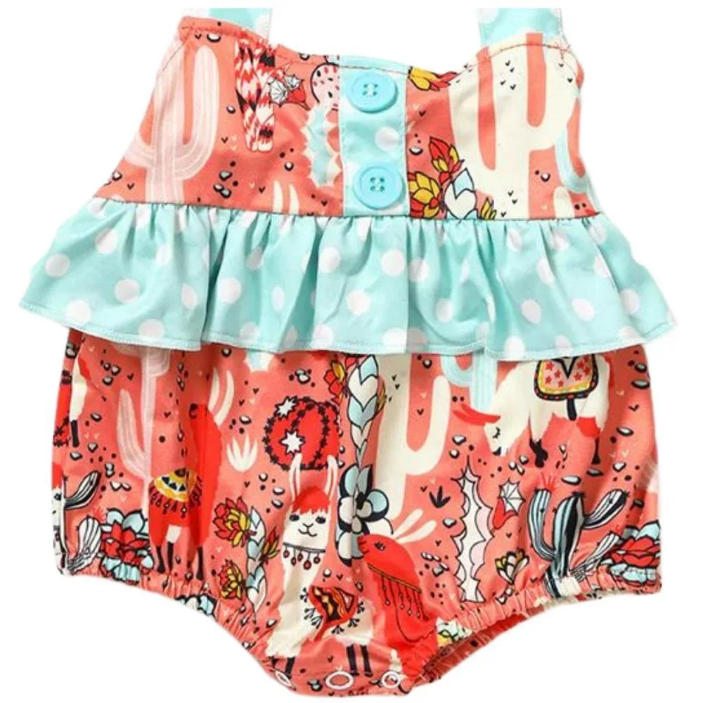 Honeydew USA mint coral llama cactus baby romper sizes 12 18 24 polka dot - Picture 2 of 3